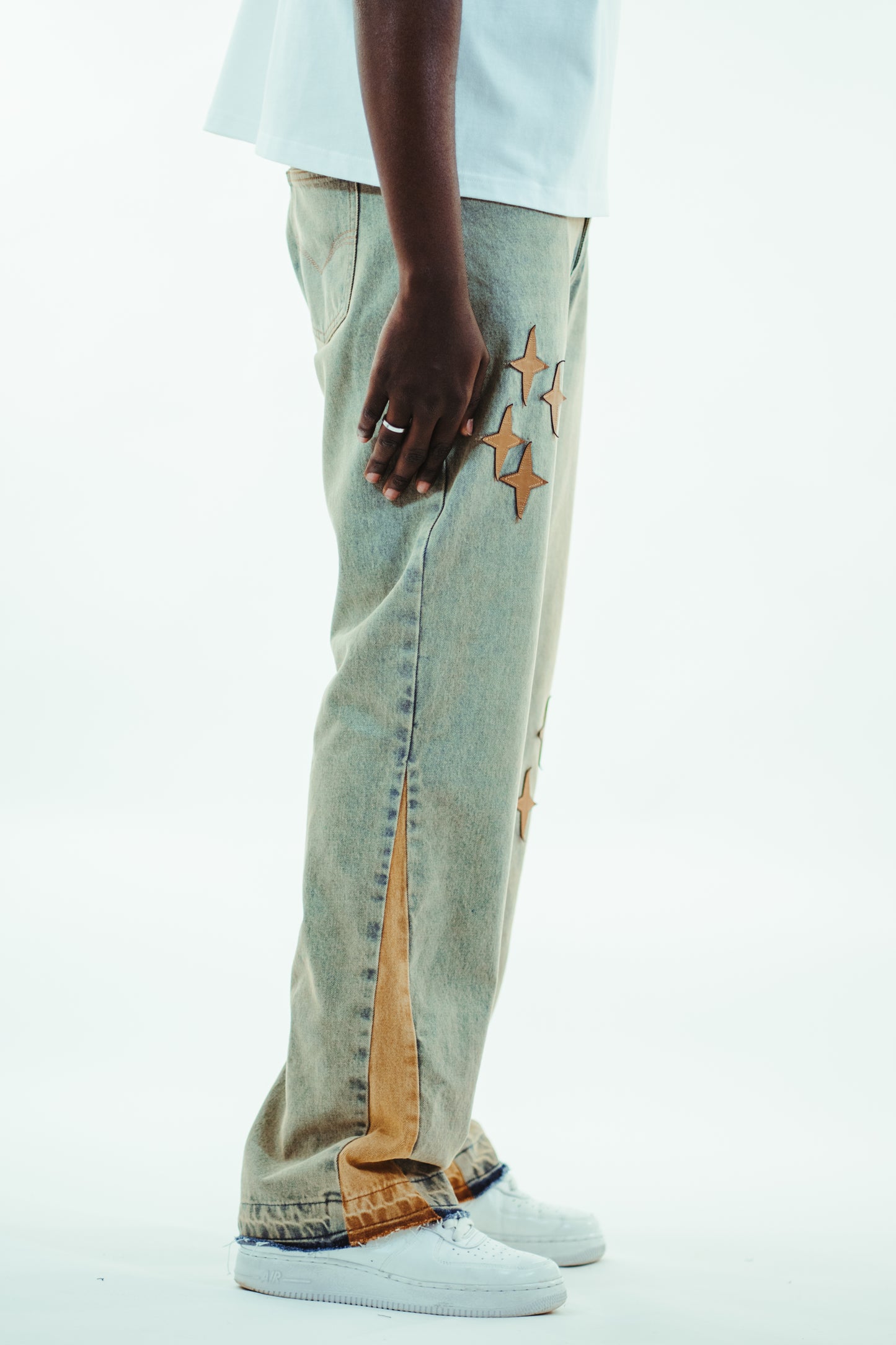 Leather Patch Jeans