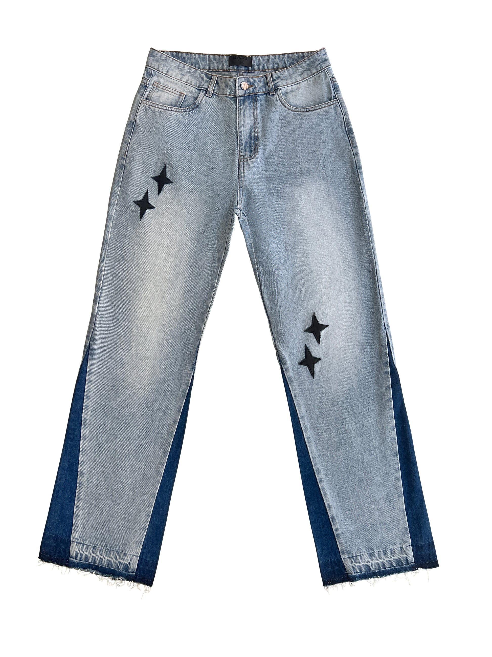 Leather Patch Jeans Blue