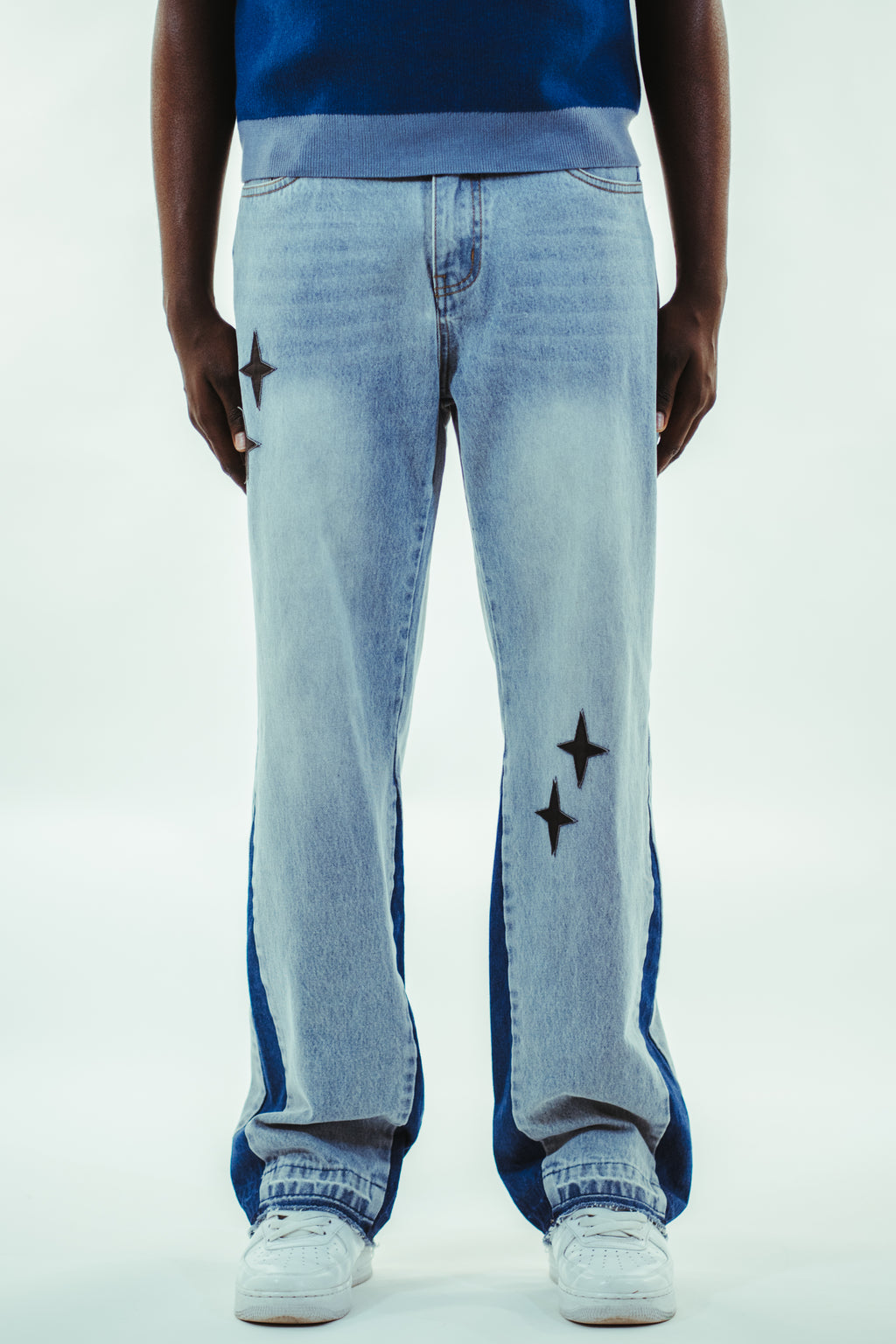 Leather Patch Jeans Blue