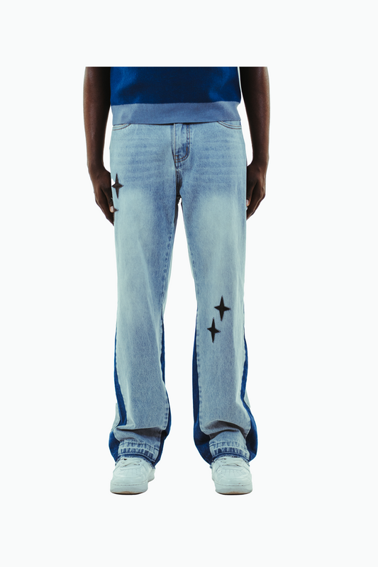 Leather Patch Jeans Blue