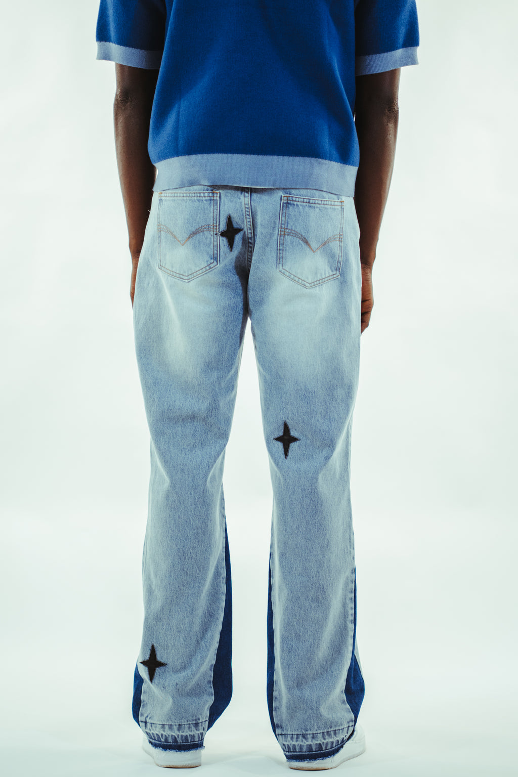 Leather Patch Jeans Blue
