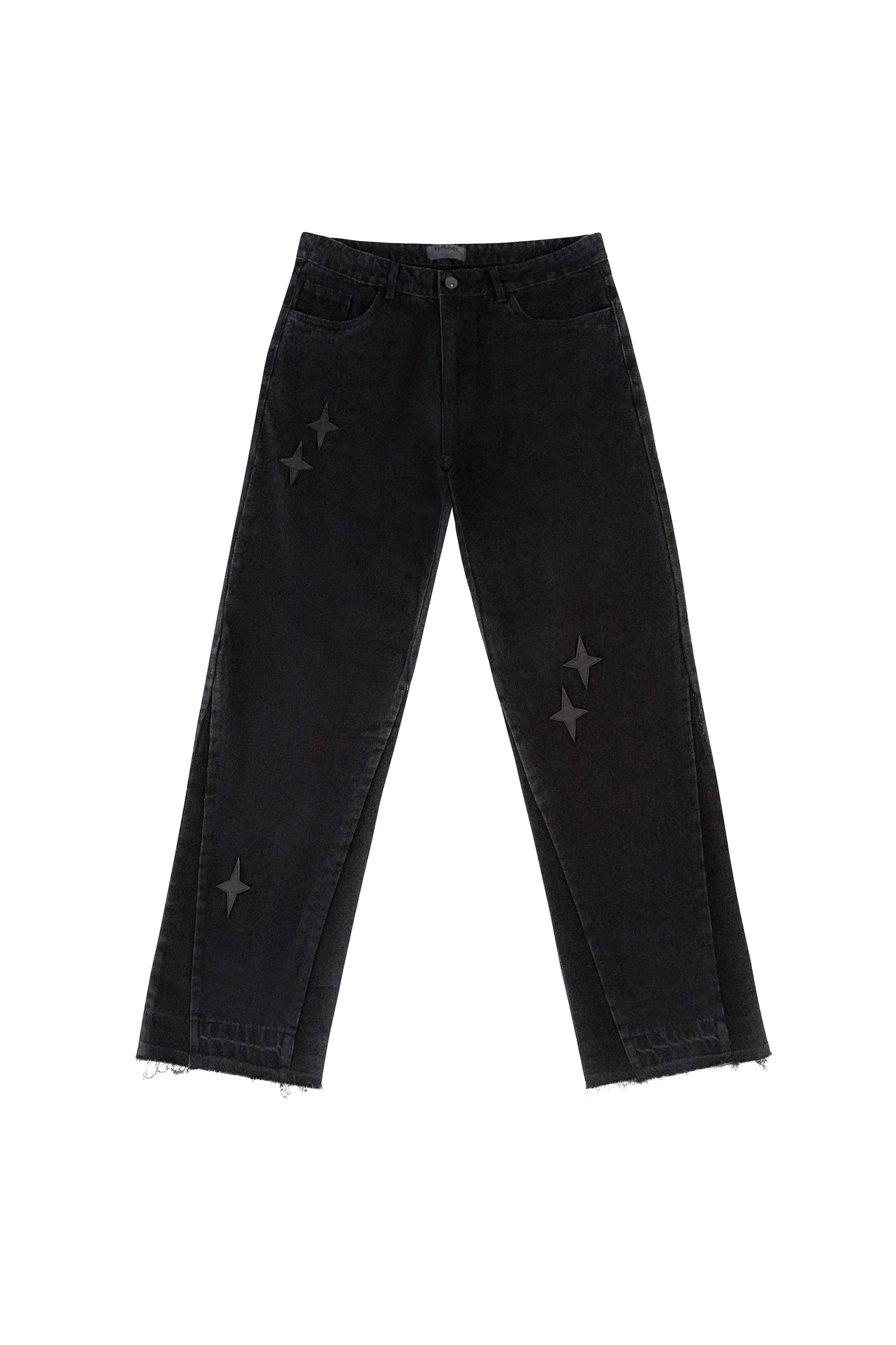Leather Patch Jeans Black