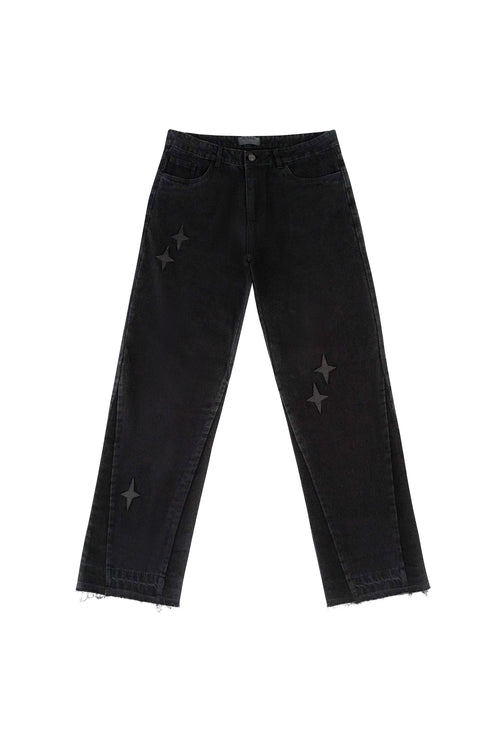 Leather Patch Jeans Black
