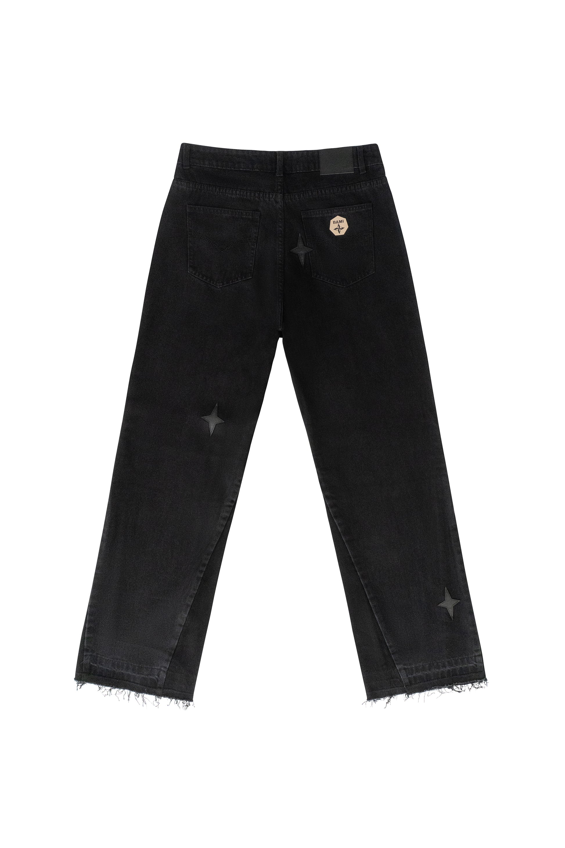 Leather Patch Jeans Black