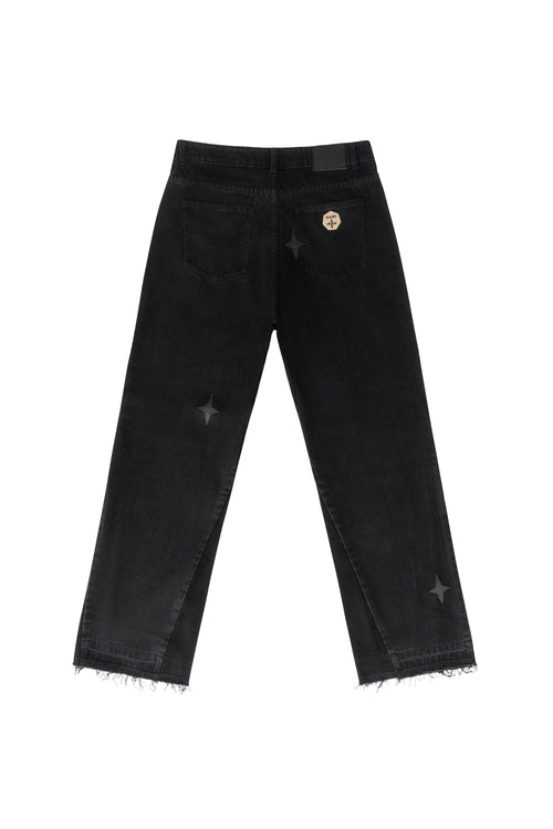 Leather Patch Jeans Black