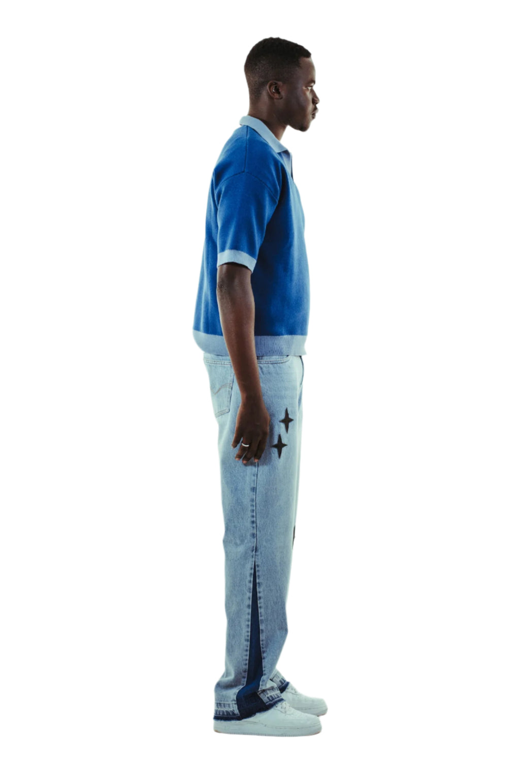 Leather Patch Jeans Blue