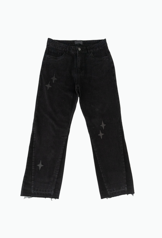 Leather Patch Jeans Black